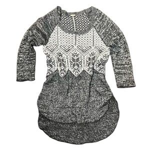 FREE PEOPLE Wool Blend Knit Sweater High Low Gray Boho Bohemian